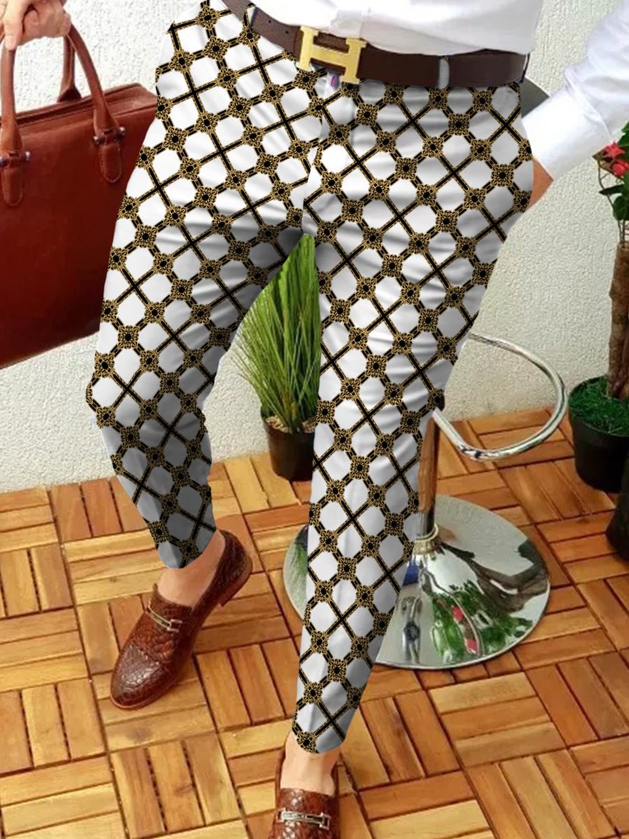 Men's Casual Plaid Retro Business Printed Suit Pants