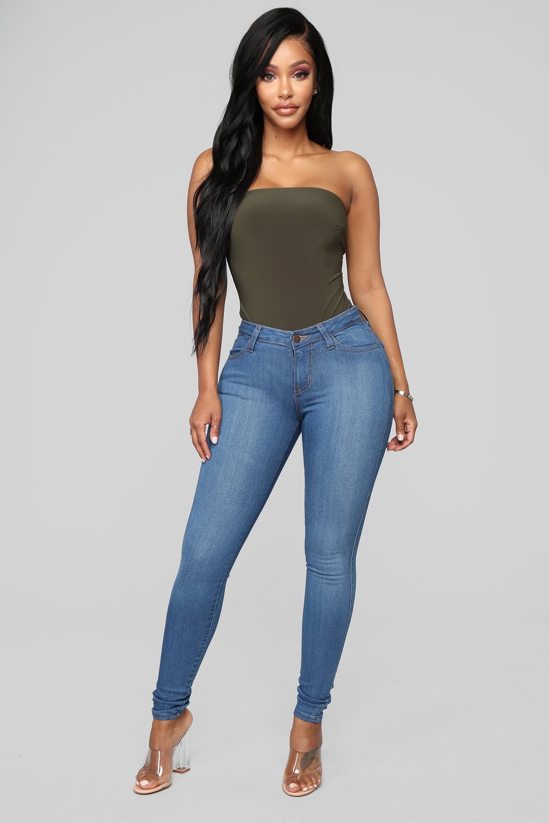 Classic Mid Rise Skinny Jeans - Medium Blue Wash