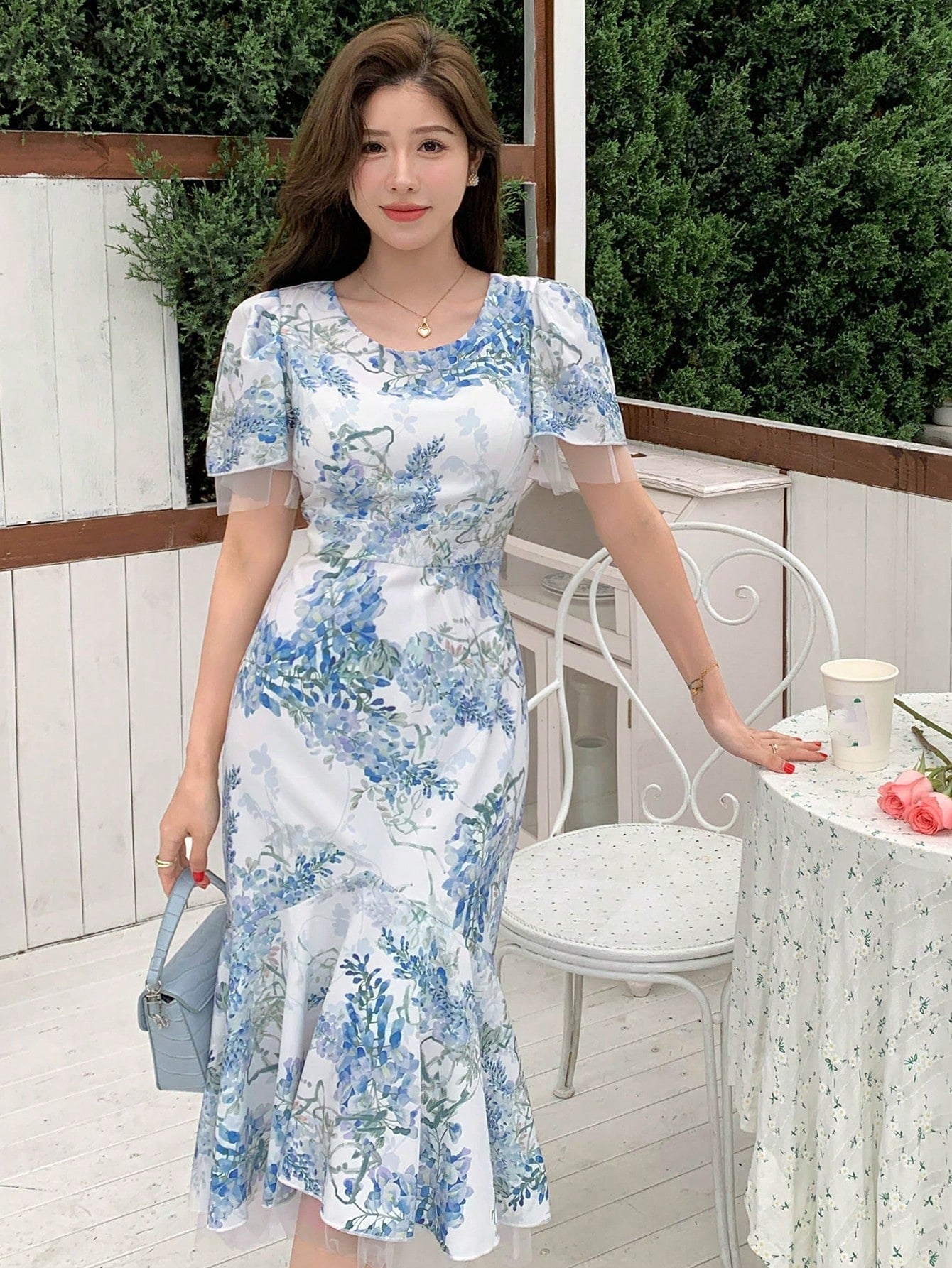 OLCooL Women's Elegant Chiffon Flower Print Mermaid Dress, Summer olcool