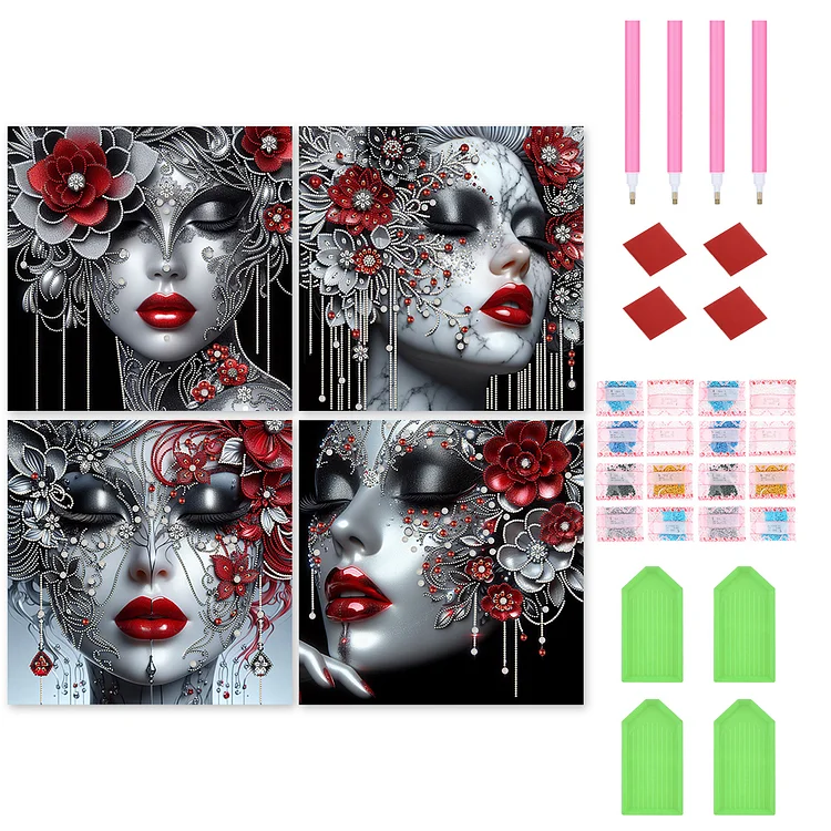 4pcs Elegant Lady - Special Shaped Drill Diamond Painting - 40*40CM(Canvas)