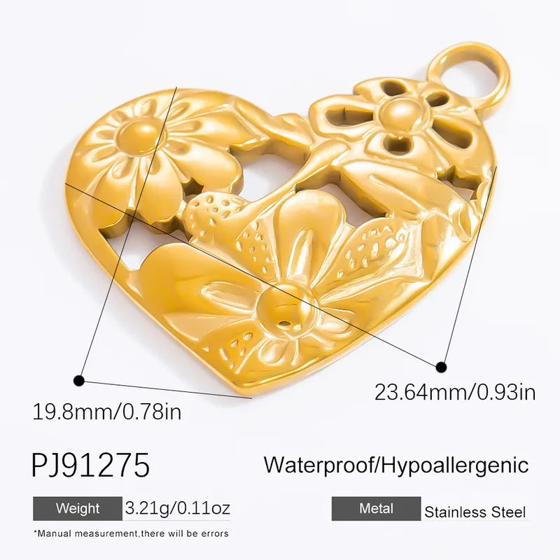 1 Piece 12.64*13.28mm 304 Stainless Steel Zircon 18K Gold Plated Heart Shape Pendant Jewelry Accessories