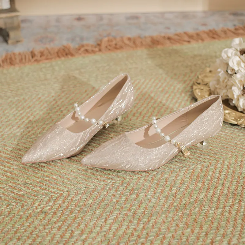 Churchf Churchf Pointed Spring 2024 Low Heel French Pearl With Temperament Women's Single Shoes