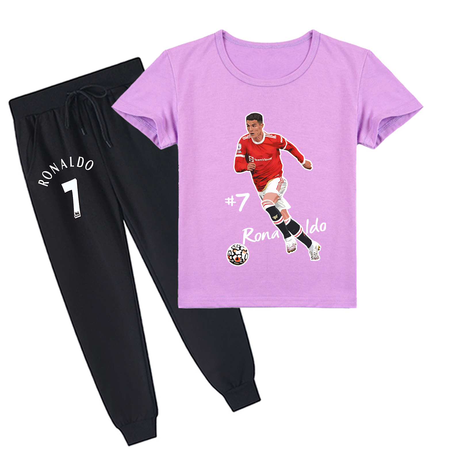 Mayoulove Cristiano Ronaldo Kids Short Sleeve T-Shirt Set - Unisex Soccer Apparel for Boys  Girls, Trendy Sportswear-Mayoulove