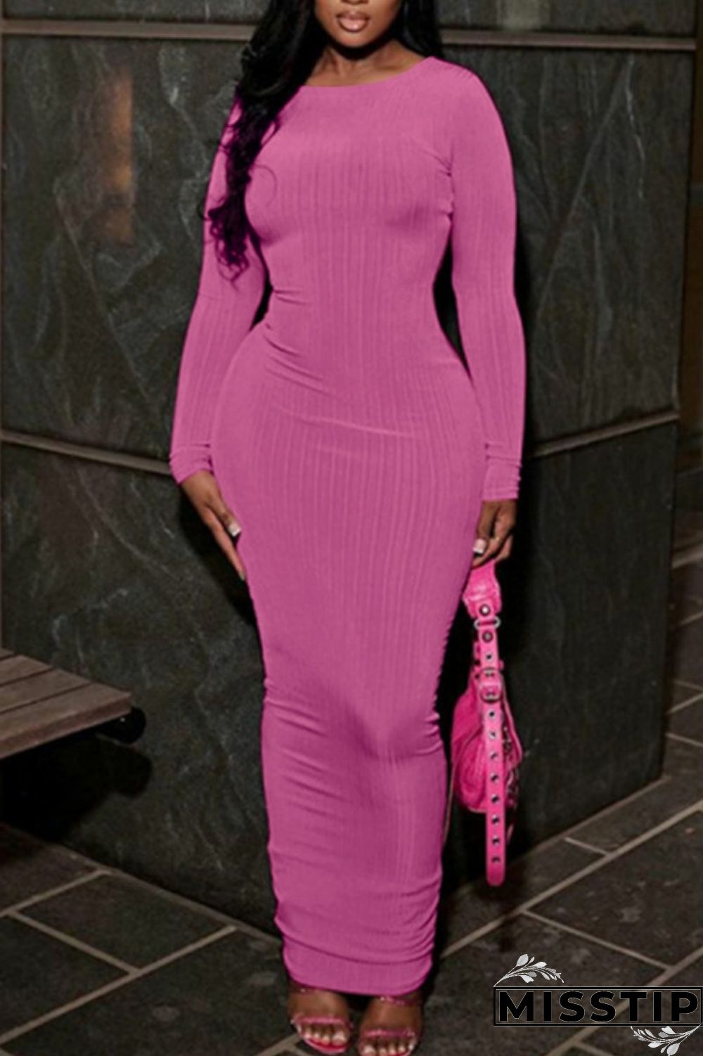 Black Casual Solid Basic O Neck Long Sleeve Dresses