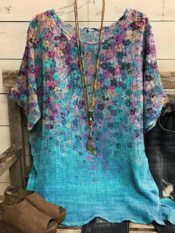 Retro Floral Print Ladies T-shirt