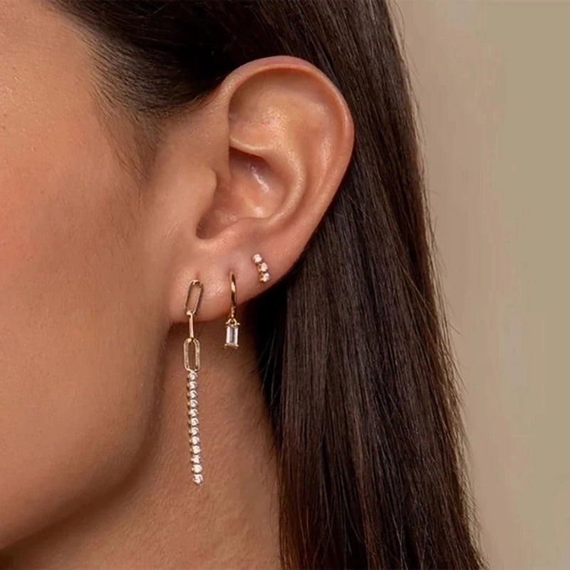 Geometric Plating Stainless Steel Artificial Gemstones Gold Plated Earrings