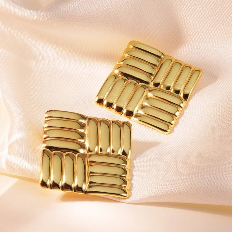 1 Pair Minimalist Classic Style Commute Square Stripe 304 Stainless Steel Imitation Gold  Ear Studs