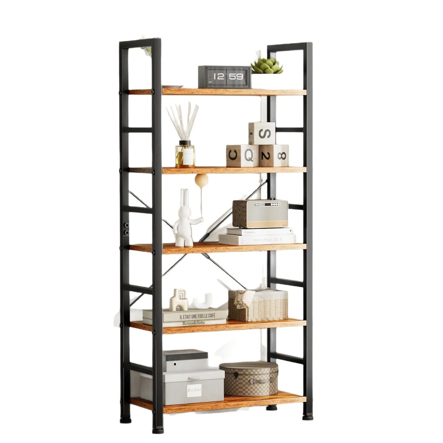 Window Height Bookcase Multipurpose Steel-and-Wood Kitchen Storage Rack – Floor-Standing ...