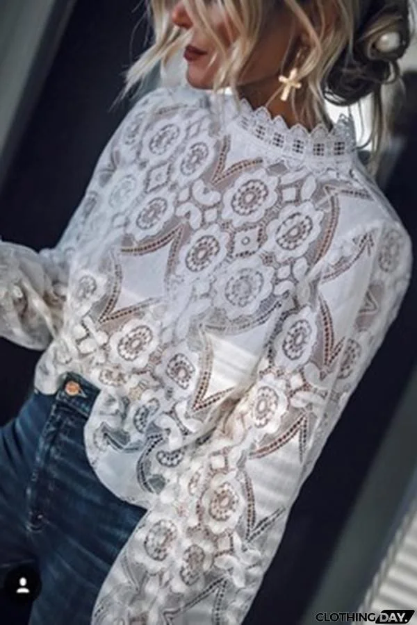 Long-sleeved Stand-collar Lace Top