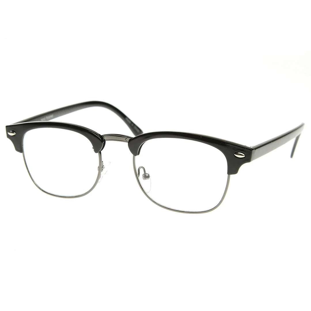 Vintage Inspired Classic Half Frame Horn Rimmed Clear Lens Glasses
