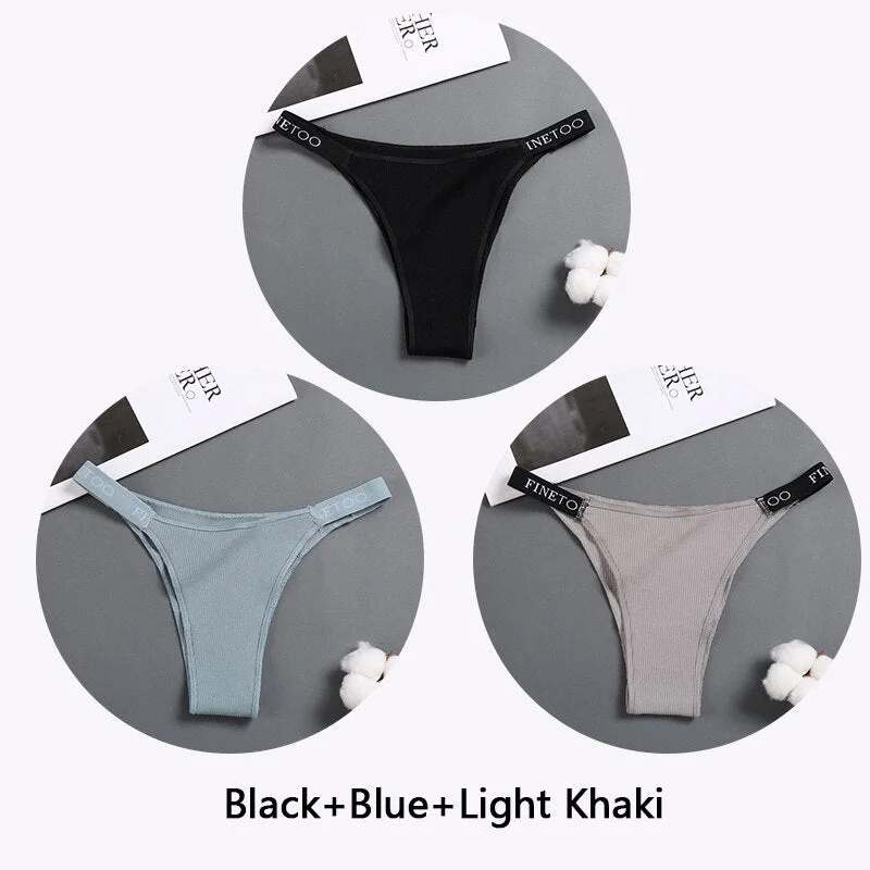 FINETOO 3Pcs/set Women Thongs Fashion Letter Cotton Panties M-XL Female Underpants Ladies Sexy Underwear Women Bikini Panty New