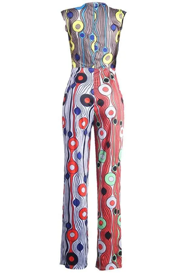Fashion Round Neck Sleeveless Printing Jumpsuit