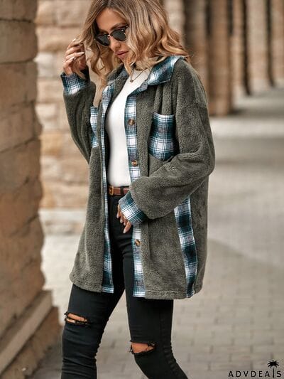 Plaid Contrast Dropped Shoulder Coat