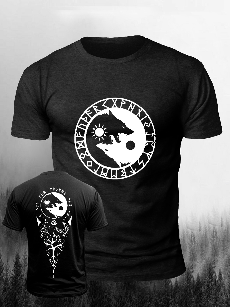 Viking Wolf Tai Chi Print Men Short Sleeve T-shirt