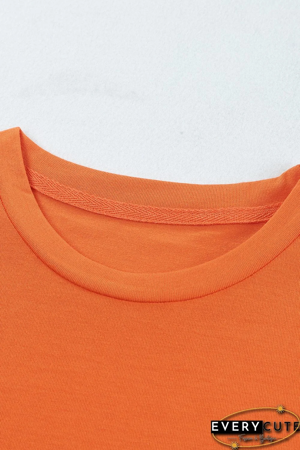 Orange Solid Color Crew Neck Tee