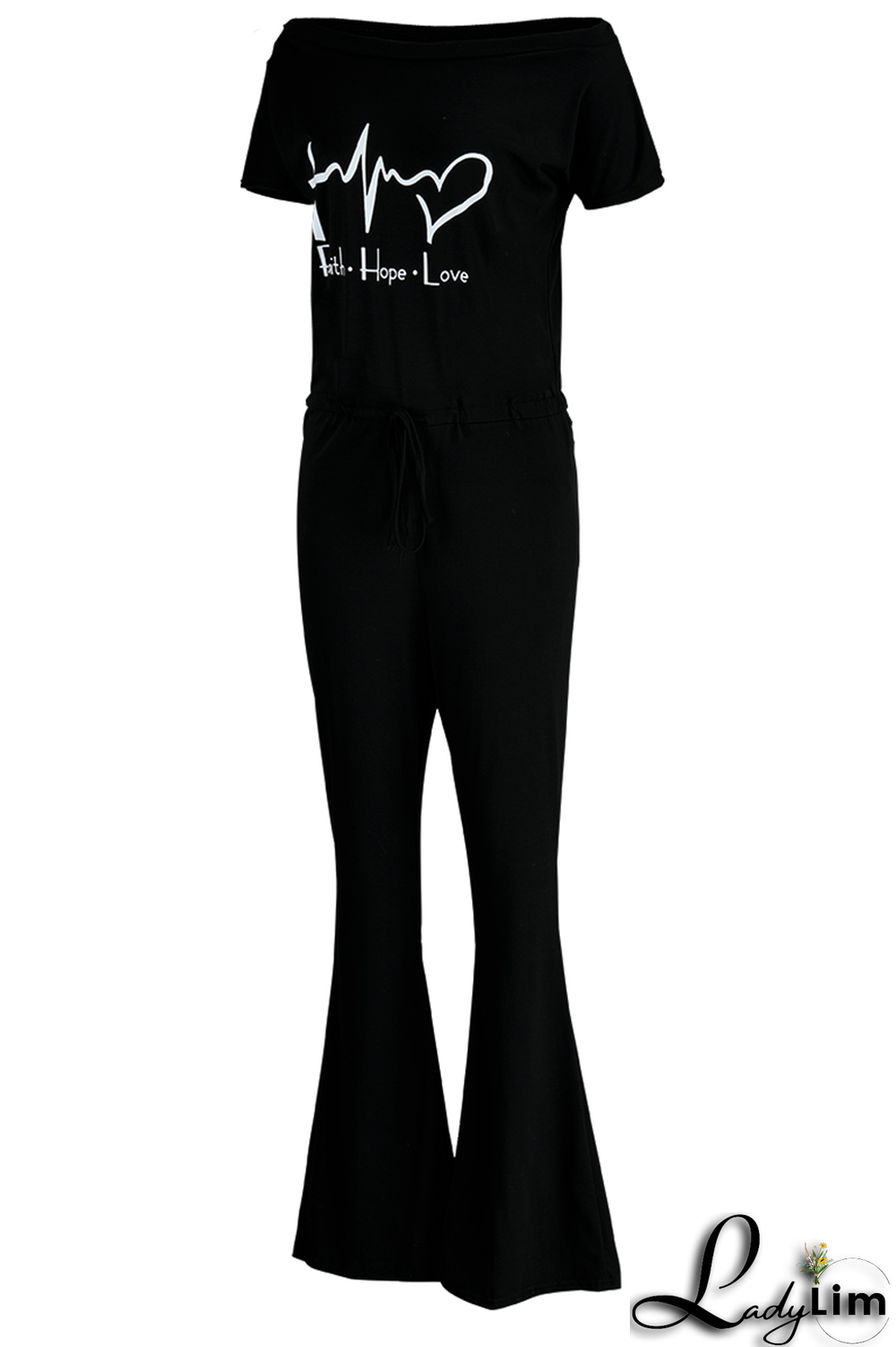 Grey Fashion Print Split Joint One Shoulder Boot Cut Jumpsuits