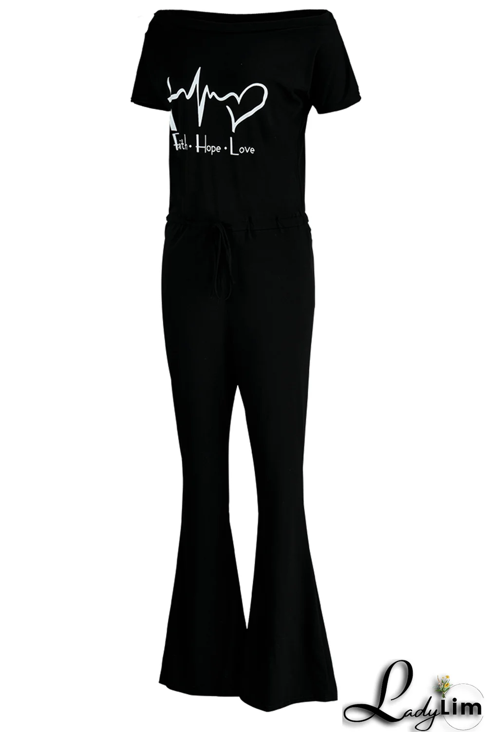 Grey Fashion Print Split Joint One Shoulder Boot Cut Jumpsuits