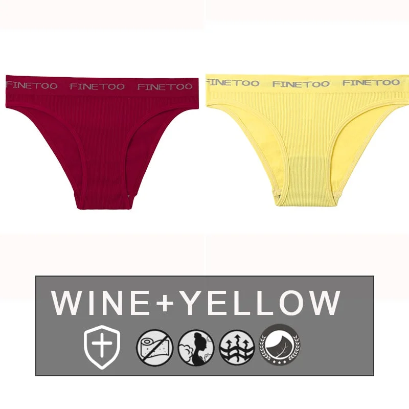 FINETOO 2PCS/Set Women's Seamless Panties Midi-Waist Femme Underpants Briefs Underwear Lingerie Letter Printed 9 Colors Pantys