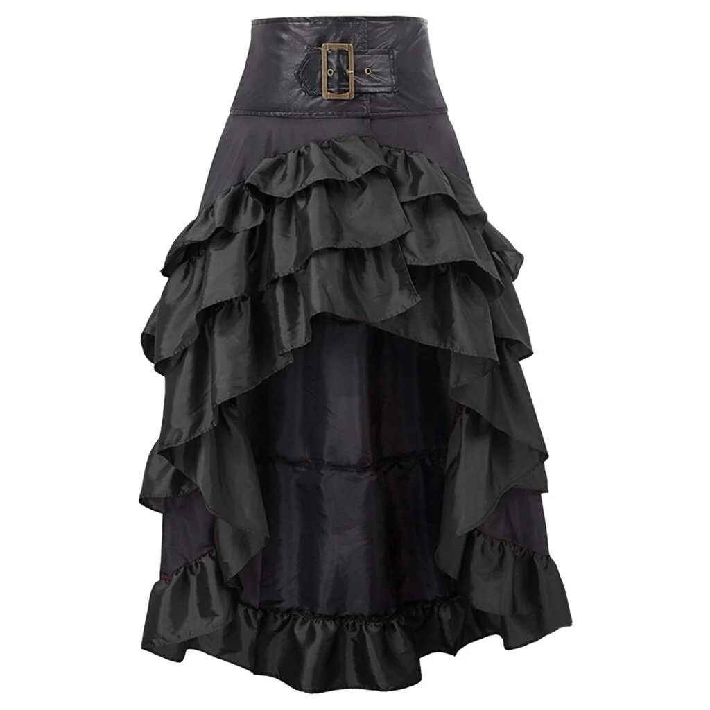 Brownm Brownm Women's New Wish Retro Solid Color Before The Short And After The Long Irregular Splicing Lotus Leaf Side High-Waisted Splicing Cake Skirt