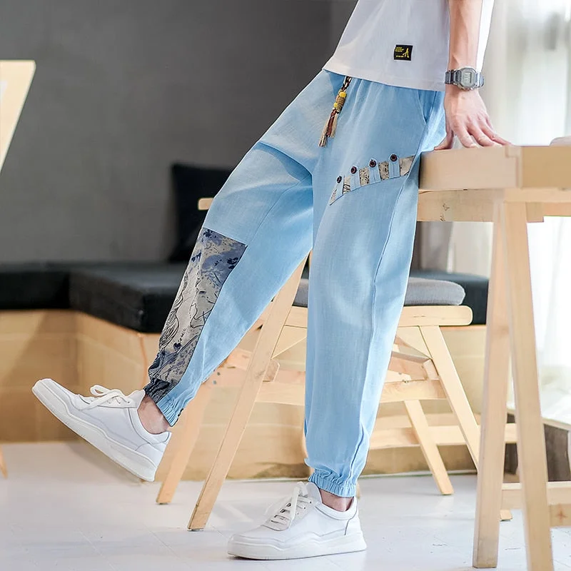 2020 Mens Casual Trousers Linen Harem Pants Man Japanese Style Streetwear Sweatpants Male Fashion Jogging Pants Large Size M-5XL