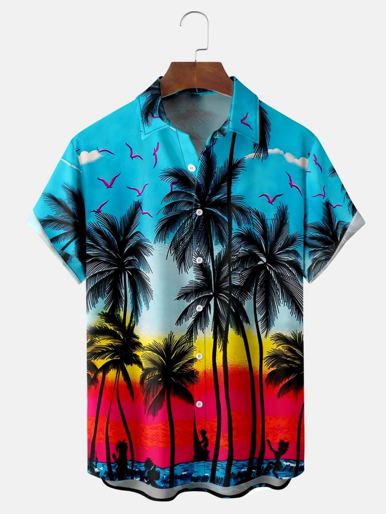 BrosWear Coconut Tree Hawaiian Men's Shirts With Pocket