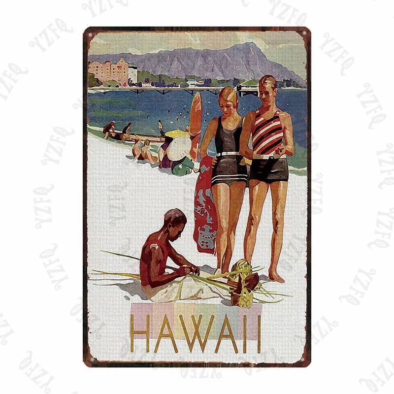Athvotar Vintage Poster Surfing Beach Metal Sign Travel Souvenir Retro Wall Bar Art Home Cinema Decor Cuadros DU-5391A