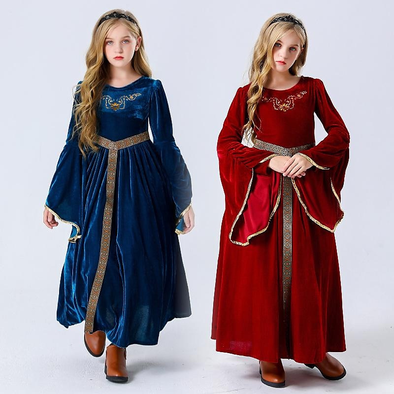 halloween cosplay medieval retro court aristocratic ball costume children's suede bell sleeve dress 2023 - US $27.99 –P1