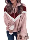 Urban Contrast Color Lapel Long Sleeves Zipper Faux Fur Coat