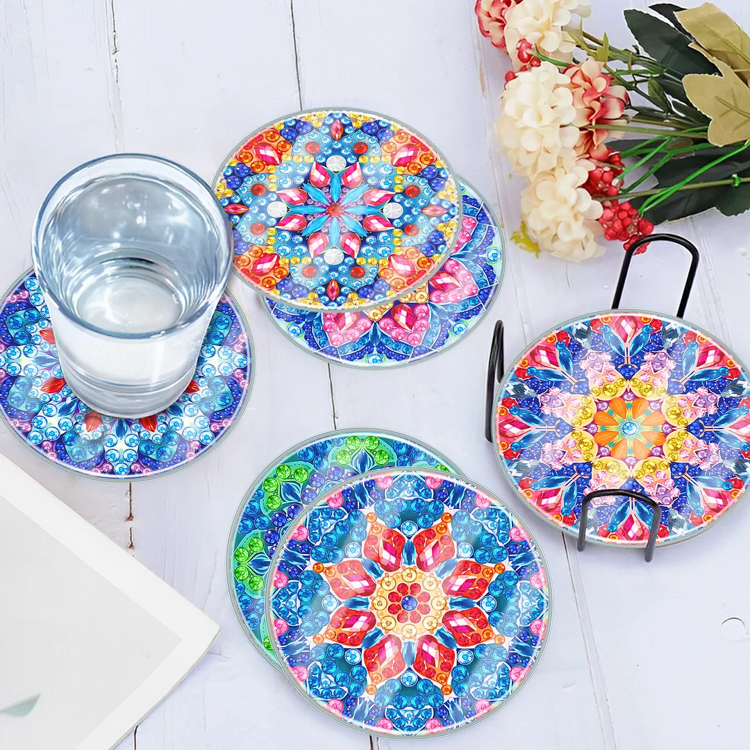 [Upgrade - Waterproof Coaster]6pcs DIY Mandala Coaster Set Holiday Christmas for Adults and Beginners(With Covers)