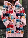 Women's Holiday Animal Printing Plus Size Leisure Hooded Cardigan Coat