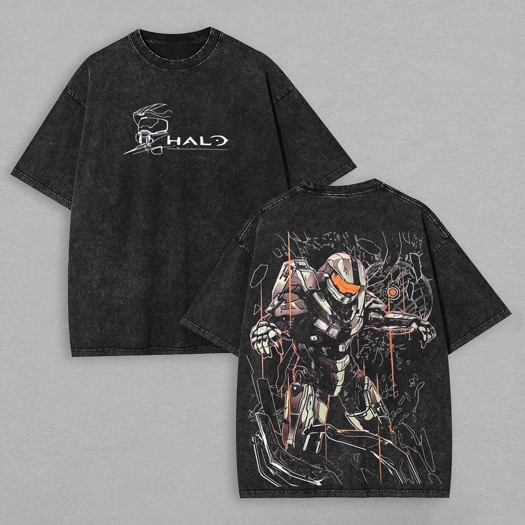 Halo Master Chief Printed Unisex Washed T-Shirt