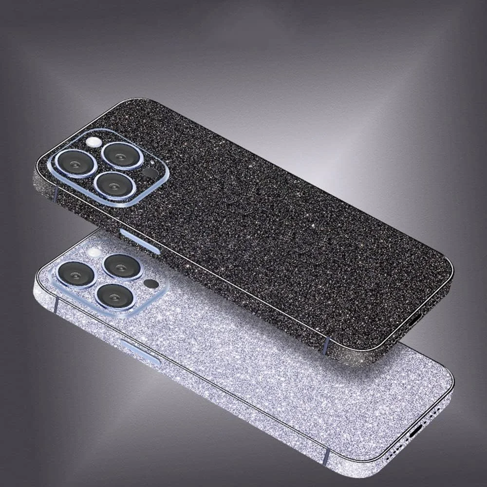 Compatible with iPhone 13 Pro Max Bling Glitter Sticker Skin Wraps Shiny Sparkle Cute for Women Girls Girly Luxury Sticker 2 Pack Rainbow