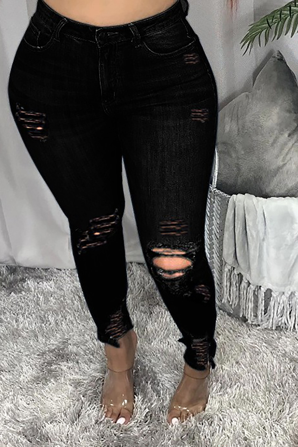 Plus Size Daily Jean Deep Blue Denim High Waist Ripped Skinny Jean