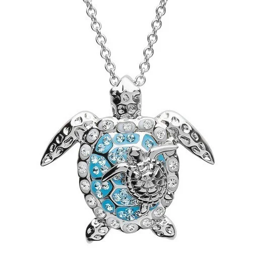 Two Tone Turtle Rhinestone Pendant Necklace