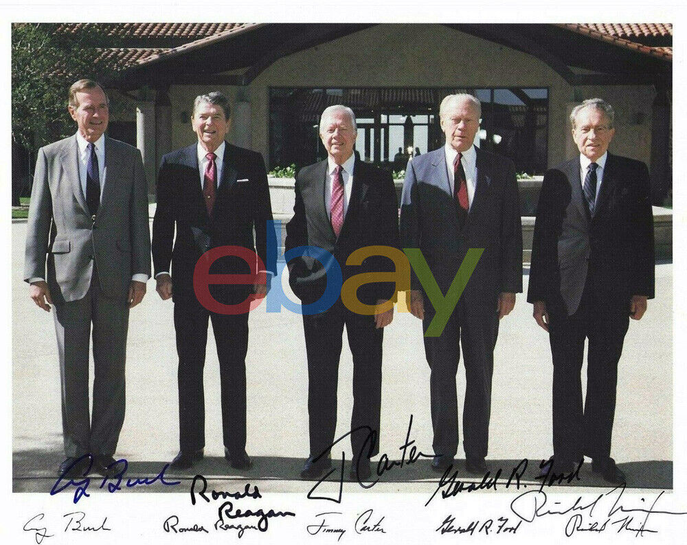 THE FIVE PRESIDENTS Autographed Signed Photo Poster painting 8x10 reprint