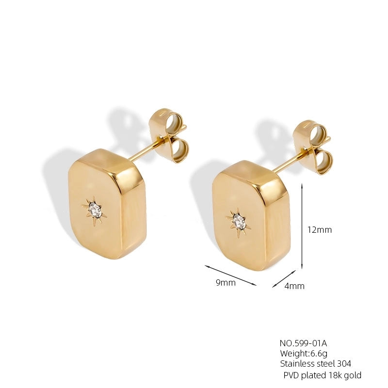 Casual Elegant Vacation Square Water Droplets 304 Stainless Steel Rhinestones 18K Gold Plated Inlay Earrings Necklace