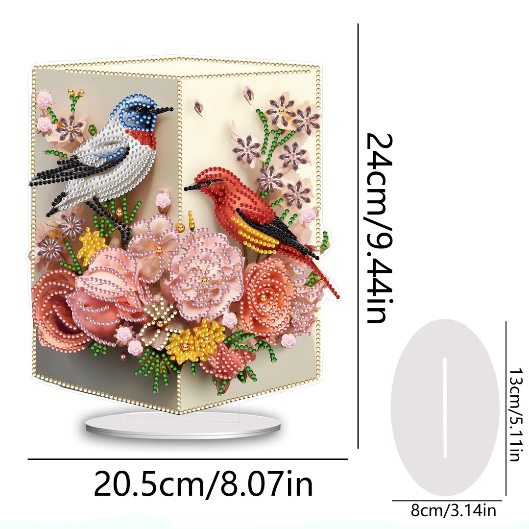 DIY Flower Bird Single-Sided Acrylic Diamond Painting Tabletop Ornament for Home Office Desktop Decor