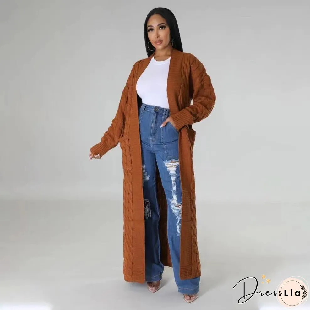 Women's Fashion Casual Long-sleeved Long Solid Color Sweaters