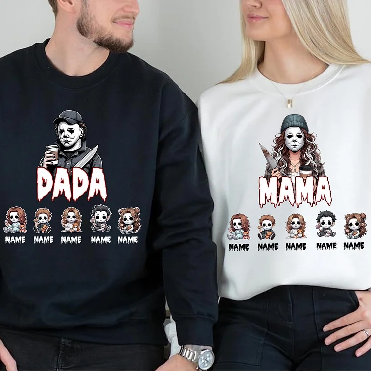 Custom Halloween Horror Mama Dada Sweatshirt, Spooky Family Name Hoodie, T-shirt