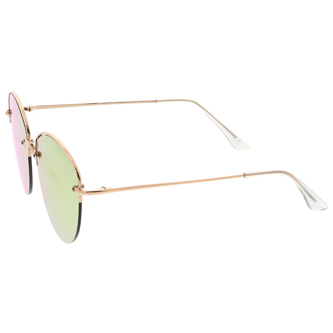 Modern Metal Nose Bridge Mirrored Flat Lens Semi-Rimless glasses 60mm