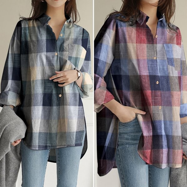 ZANZEA Women Long Sleeve Blouse Buttons Down Tunics Plaid Shirt Tops Blusas - Shop Trendy Women's Clothing | LoverChic