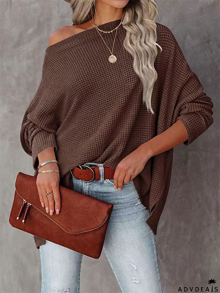 Women's Sexy Off Shoulder Loose Pullover Batwing Sleeve Sweaters