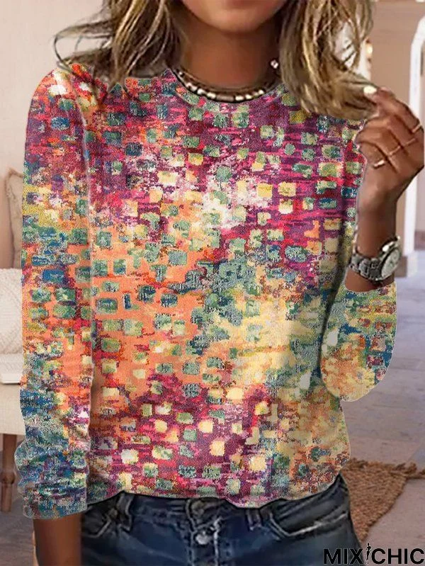 Loose Abstract Long sleeve Casual T-Shirt