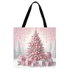 (US Only)4pcs Christmas Linen Tote Bag Handbag Large Capacity Women Shopping Shoulder Bag