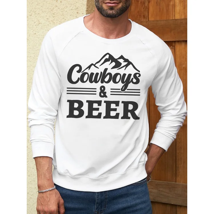 Men's Cowboy&Beer Print Loose Casual Sweatshirt socialshop