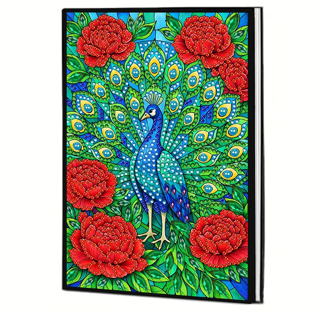 DIY Flower Diamond Painting Journals Notebooks 50 Pages A5 No Lines Special Shaped Diamond Art Kits for Beginners Craft Lovers and Artists (Peacocks)