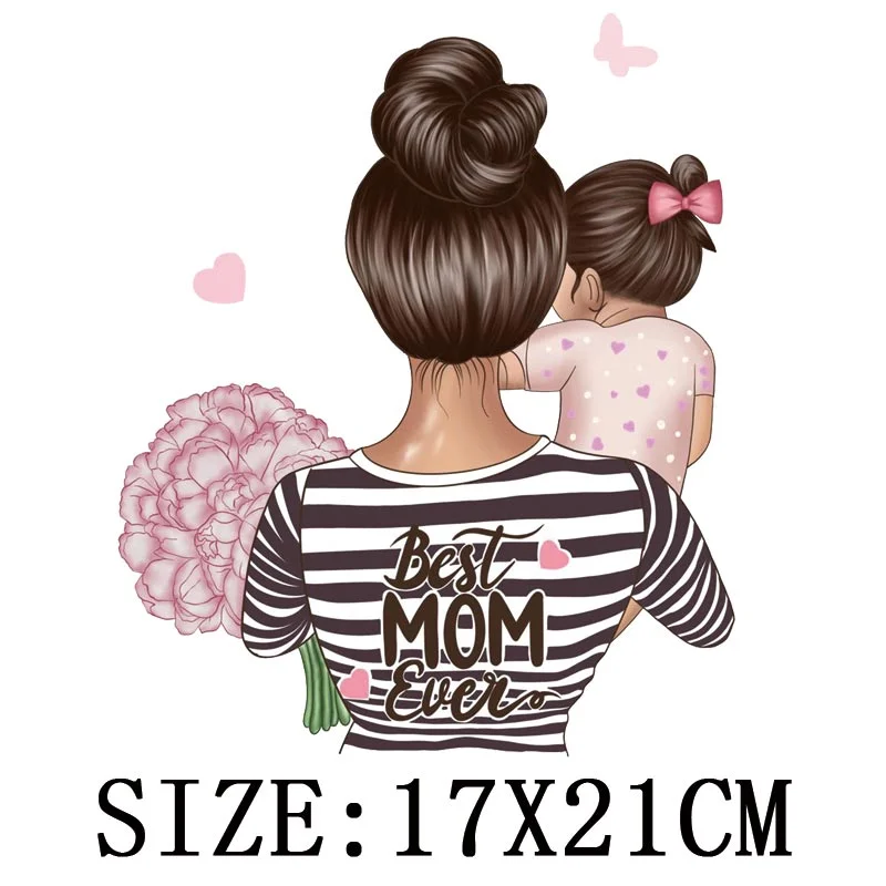 Mom&Baby Heat Sticker On T-shirt DIY Washable Iron On Transfer For Clothing Lovely Design On Clothes Patches Applique Decoration