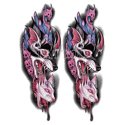 Japanese Devil Dark Sexy Pink Girl Big Size Color Arm Water Transfer Temporary Fake Tattoo Sticker For Men and Women