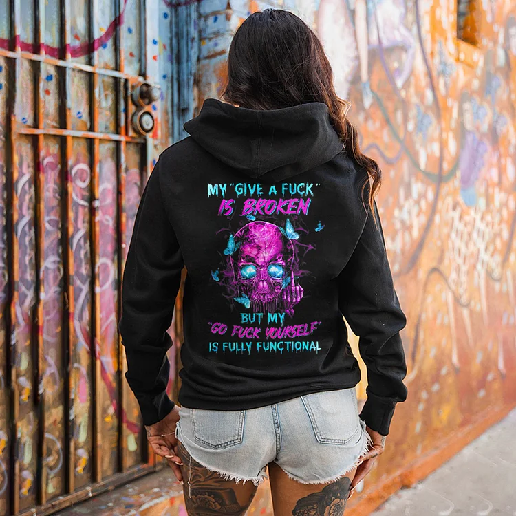 My "Give A Fuxk" Is Broken Skull Printed Women's Hoodie