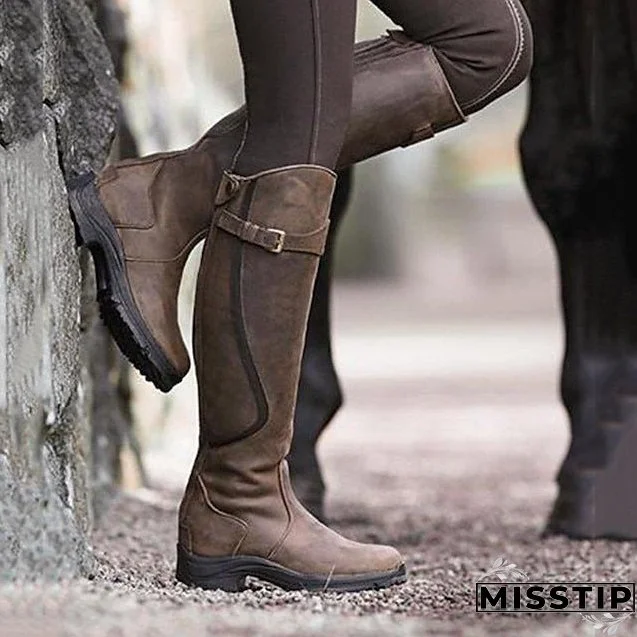 Joskka Women's Boots Plus Size Outdoor Daily Buckle Flat Heel Round Toe Vintage Casual Minimalism PU Loafer Floral Dark Brown Black Purple